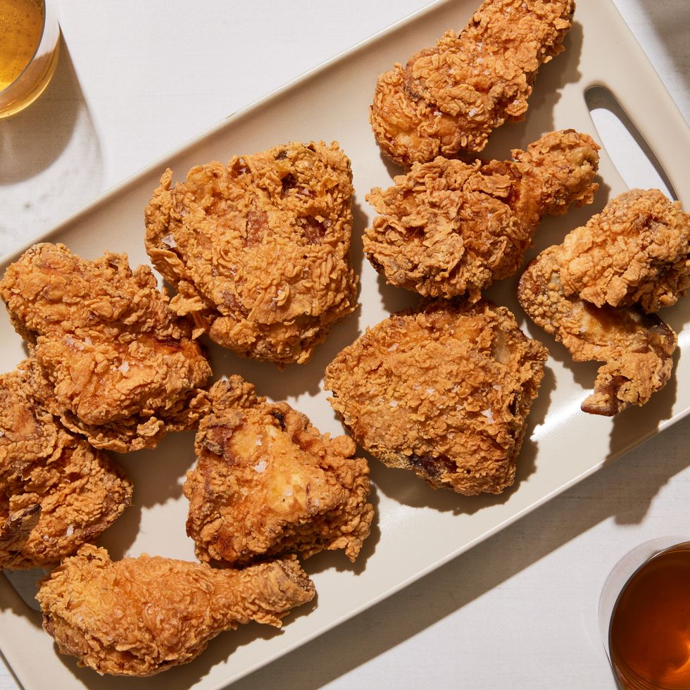 classic crispy fried chicken with a sprinkle of flaky salt