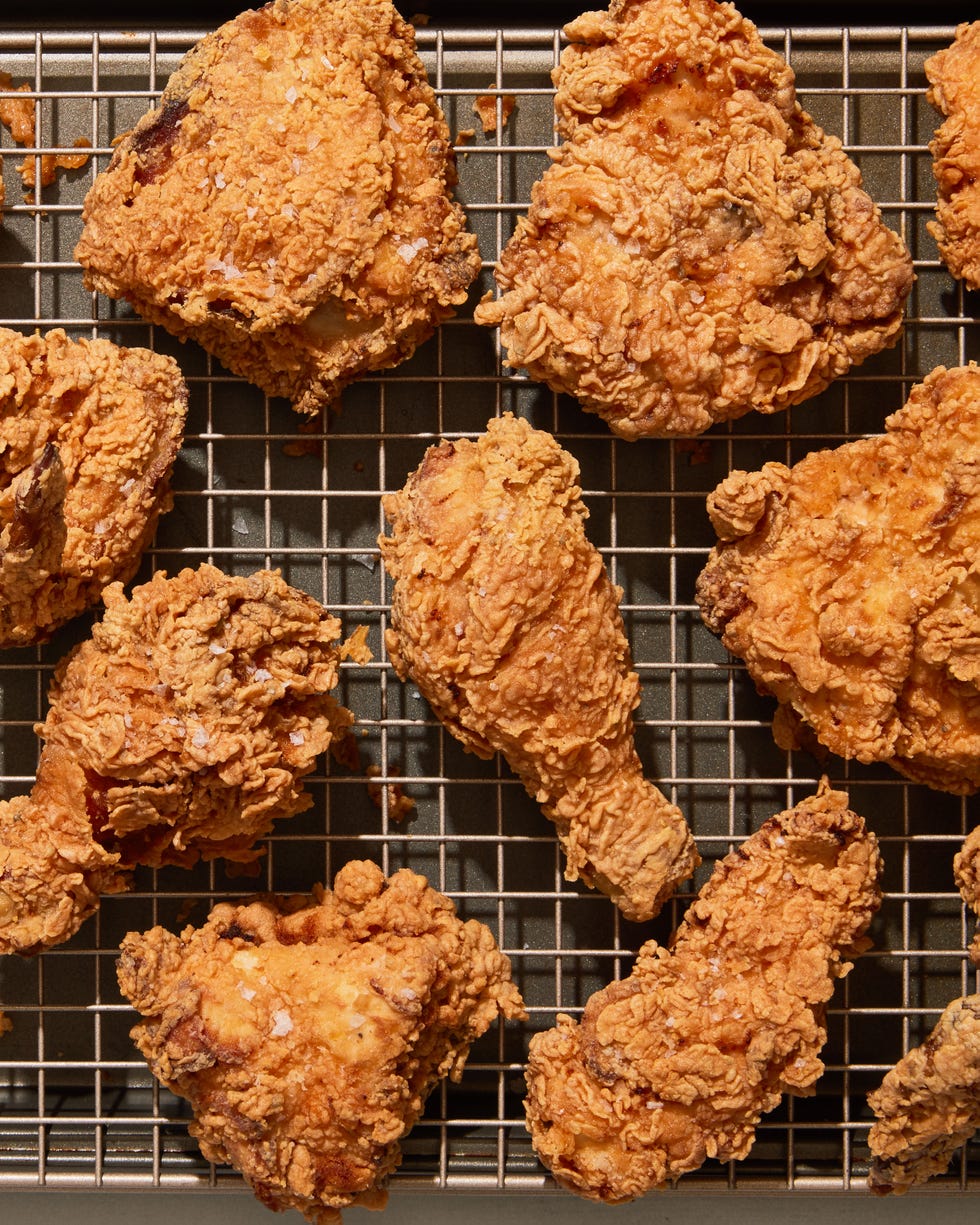crispy fried chicken with a pinch of flaky salt