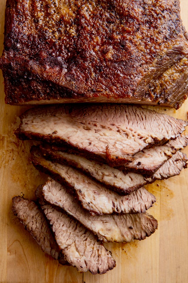 beef brisket with a nice crust that has been partially sliced