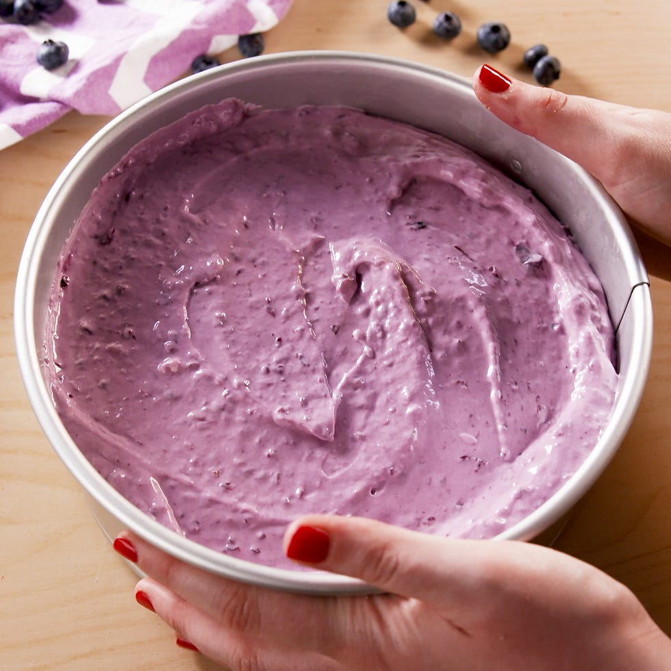 blueberry cheesecake in a springform pan
