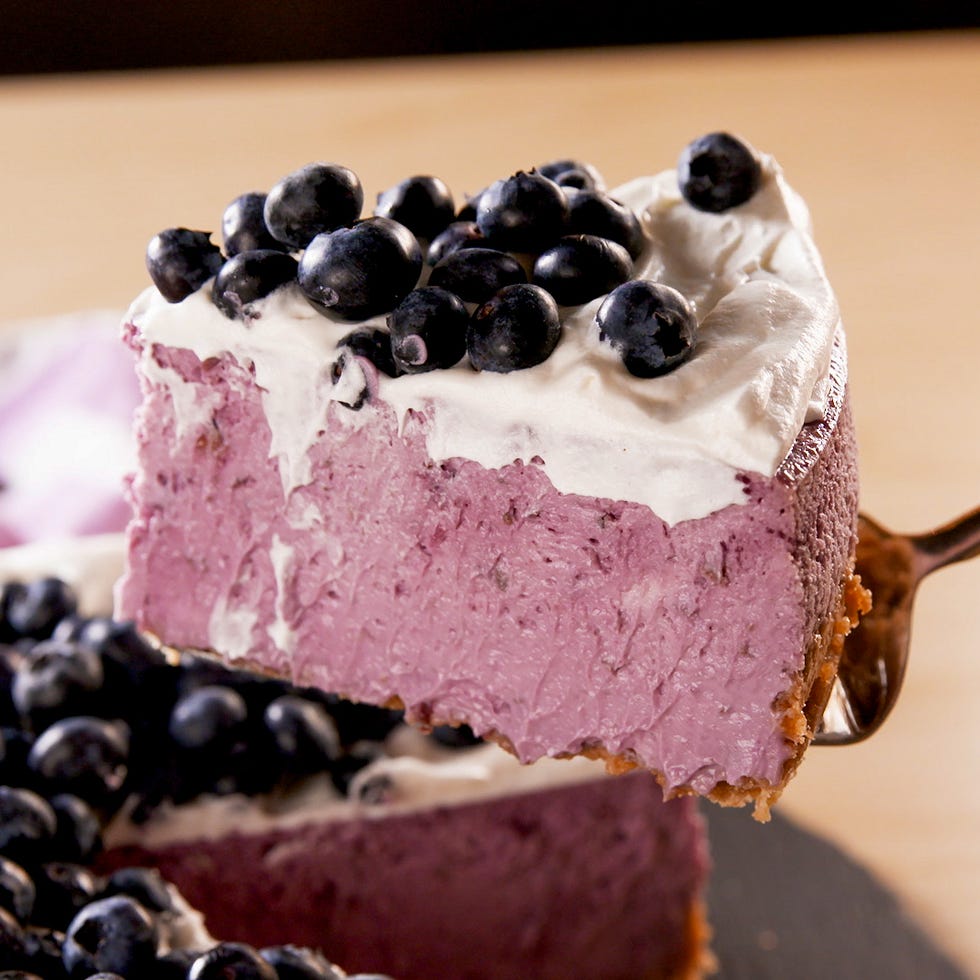 a slice of blueberry cheesecake