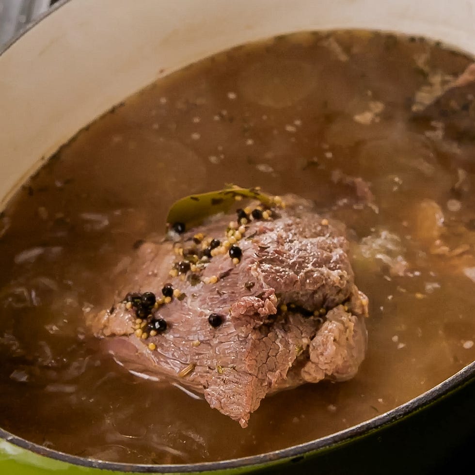 corned beef cooking in liquid