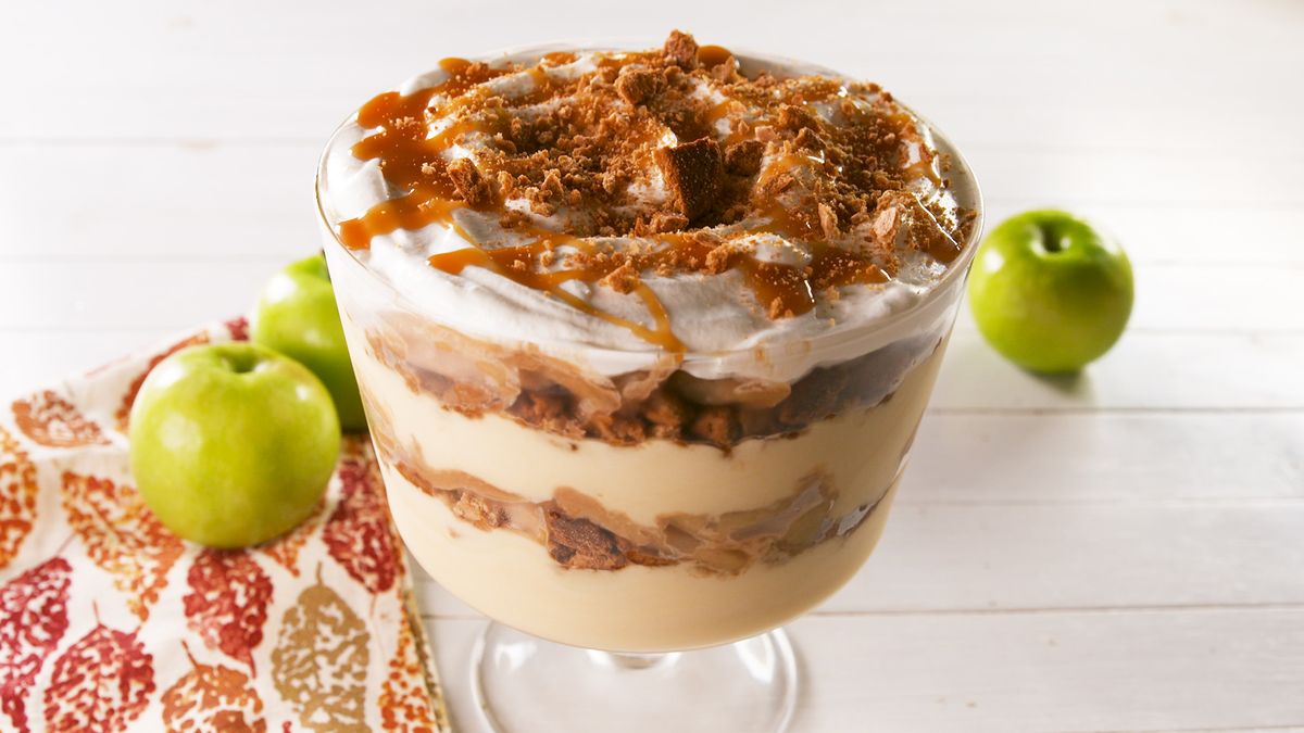 preview for This Over-The-Top Caramel Apple Trifle Screams Fall