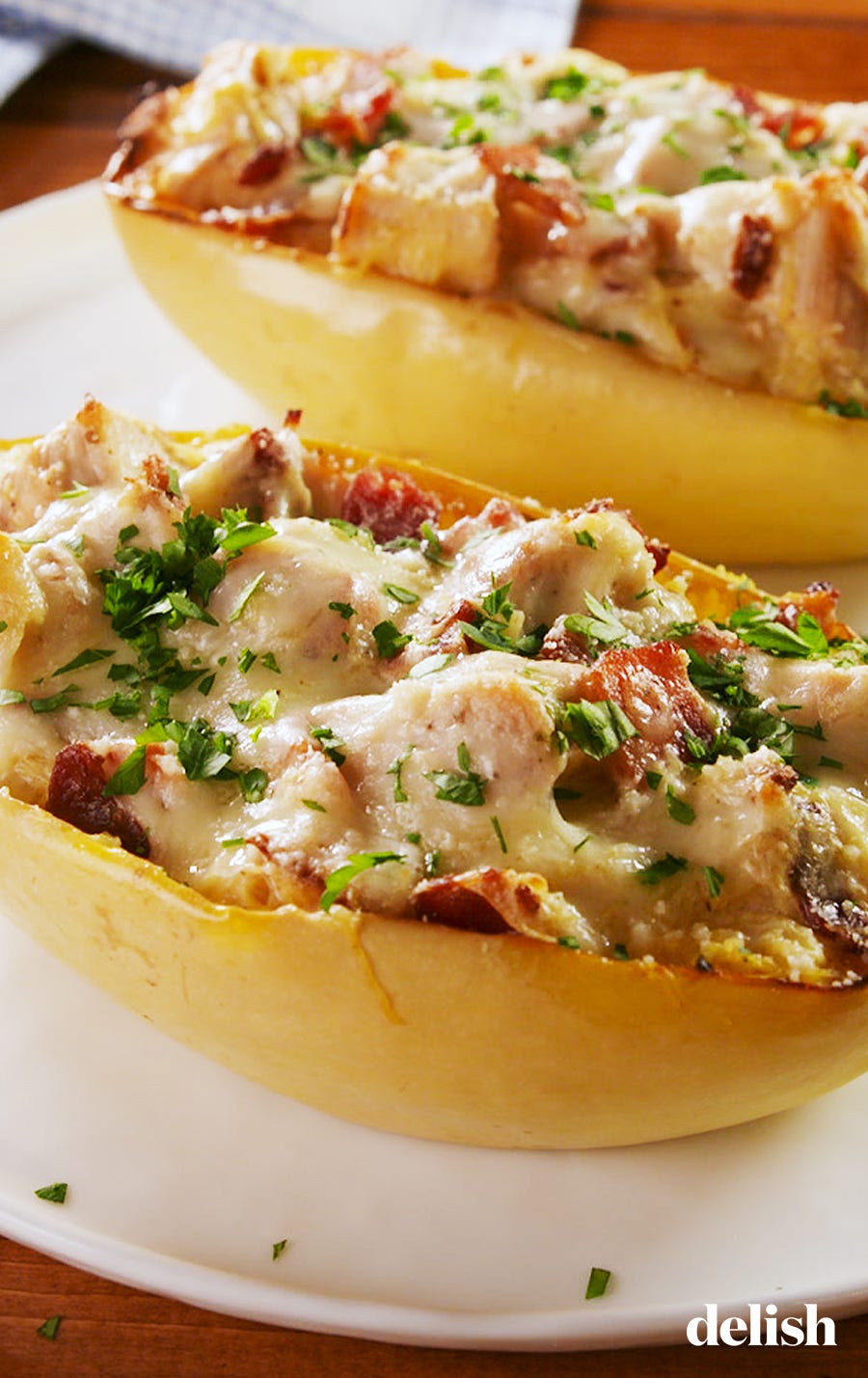 chicken bacon ranch spaghetti squash boats delishcom