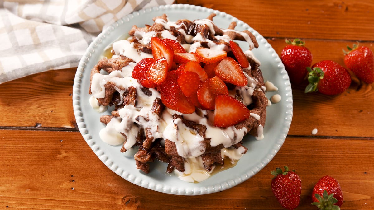 Video player poster image preview for Cinnamon Roll Chaffles = Perfect Keto Breakfast