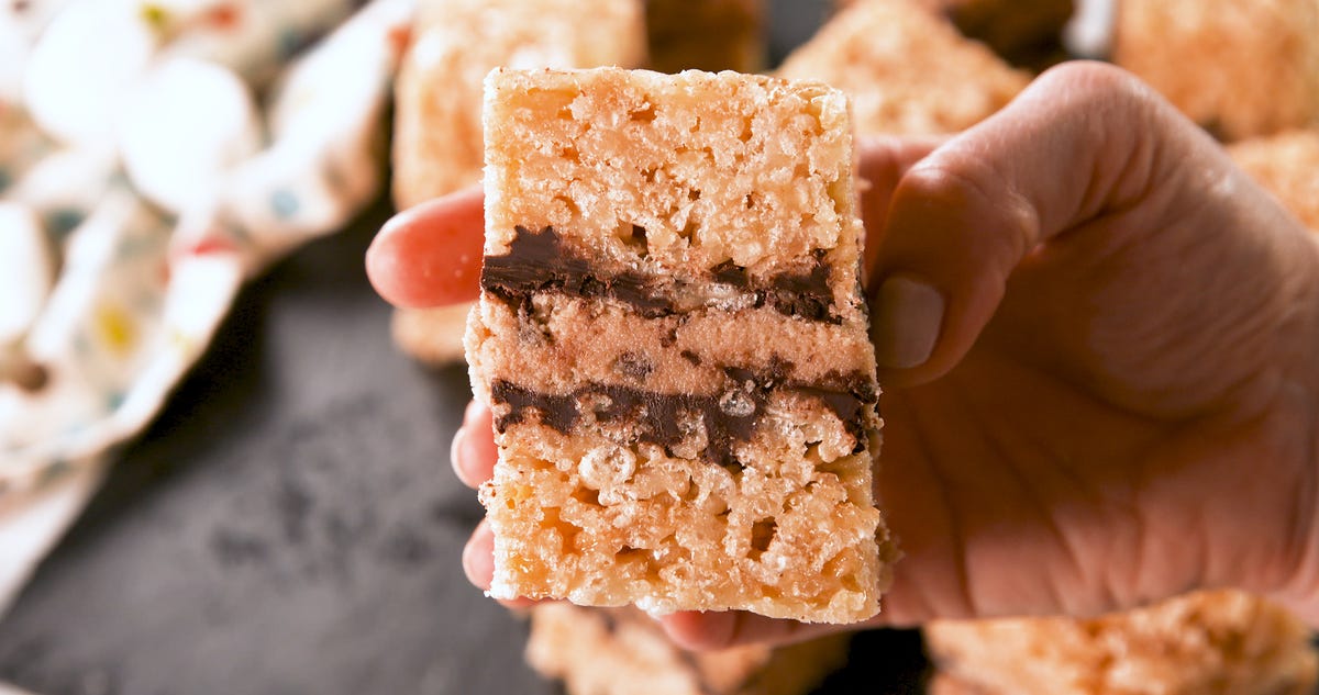 Video player poster image preview for These Rice Krispie Treats Are STUFFED With Cookie Dough