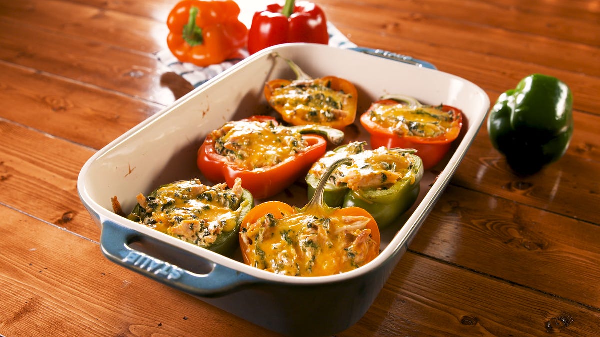 preview for Creamy Chicken Stuffed Bell Peppers Are Loaded With All Of Our Favs