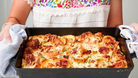 preview for This Cheesy Croissant Casserole Slays All Other Breakfast Bakes
