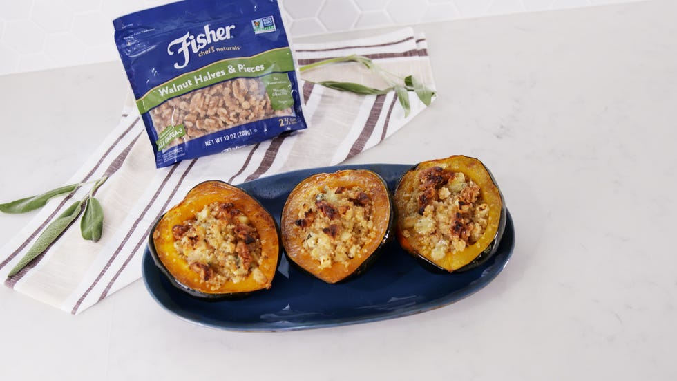 cheesy apple and walnut stuffed acorn squash