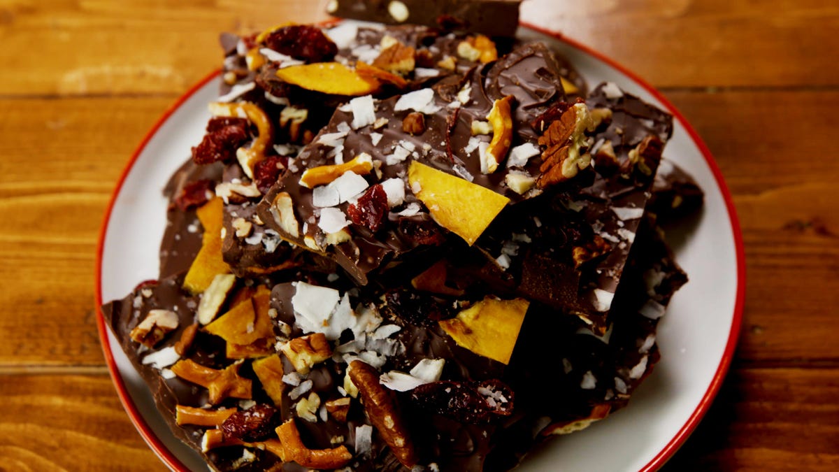 Video player poster image preview for Try It Out Tuesday: Sweet 'N Salty Chocolate Bark | Delish + Fisher Nuts