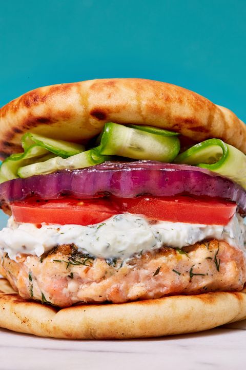 greek salmon burgers with yogurt sauce