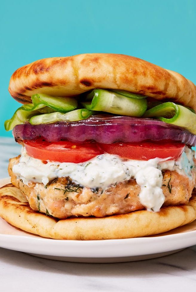 greek inspired salmon burgers