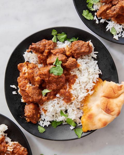 bowl of lamb curry over rice