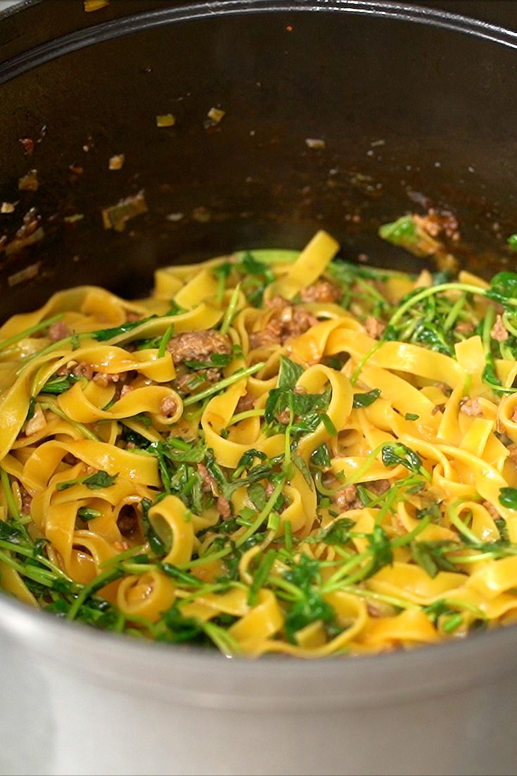 spring lamb ragu with pea shoots and anchovies