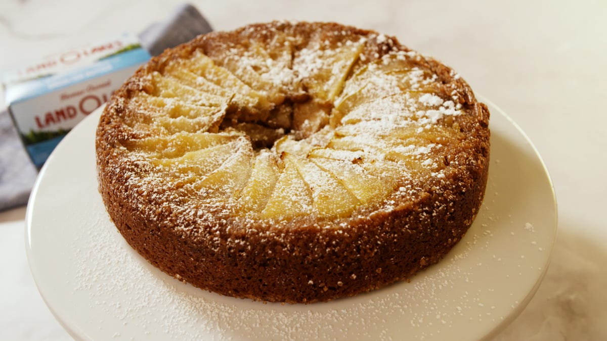 preview for Almond-Pear Upside Down Cake | Delish + Land O'Lakes