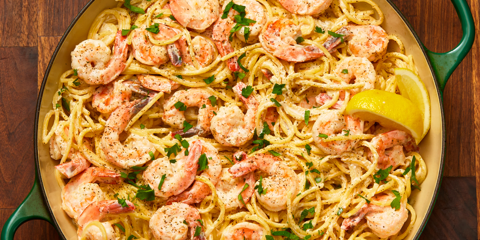 creamy lemon pepper shrimp spaghetti