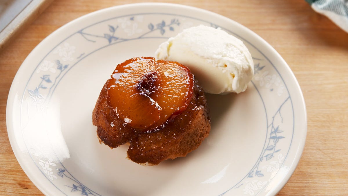 Video player poster image preview for Mini Upside Down Peach Cobblers Are Too Cute To Be True