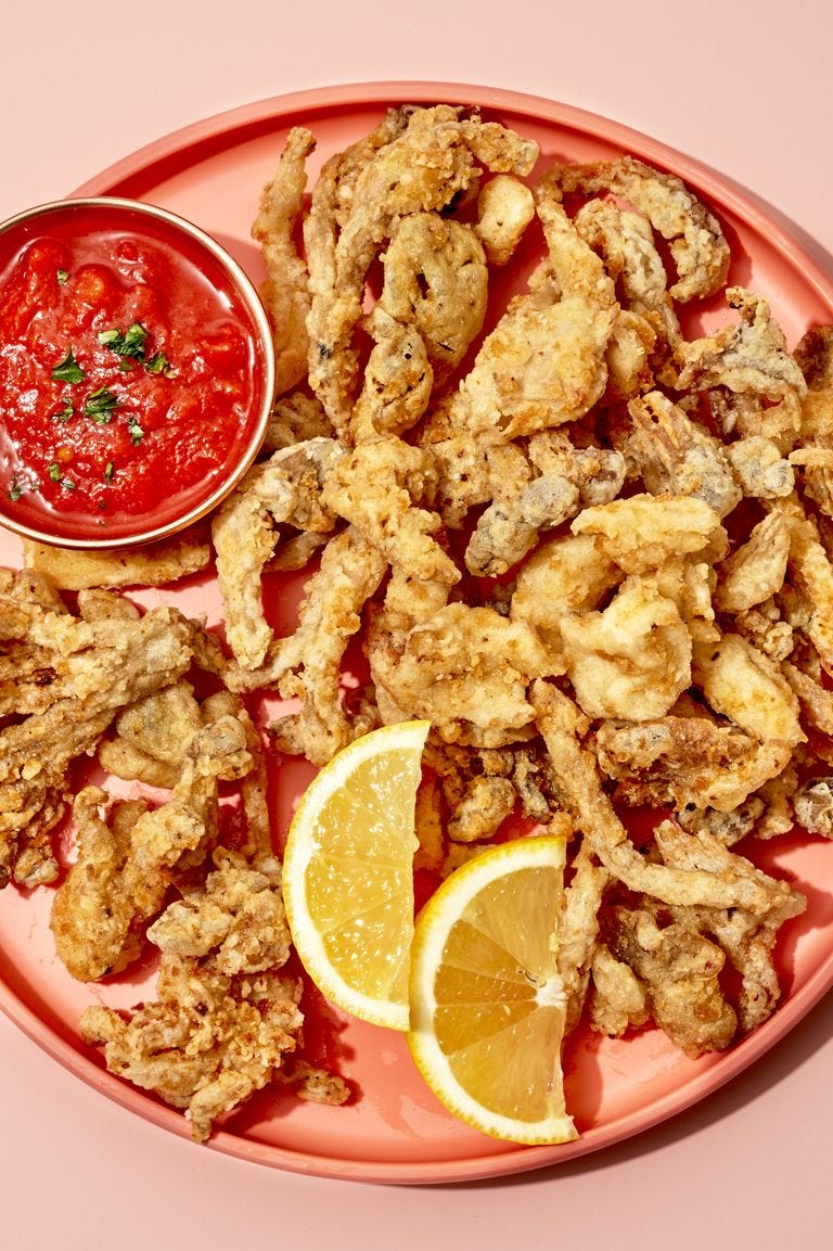 mushroom “calamari” with spicy marinara