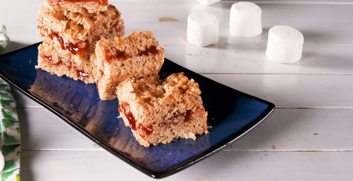 Video player poster image preview for These PB & J Rice Krispie Treats Are SO Nostalgic