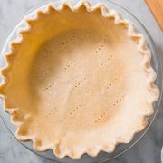 prebaked homemade pie crust that has been poked with a fork a few times and laid in a pie plate