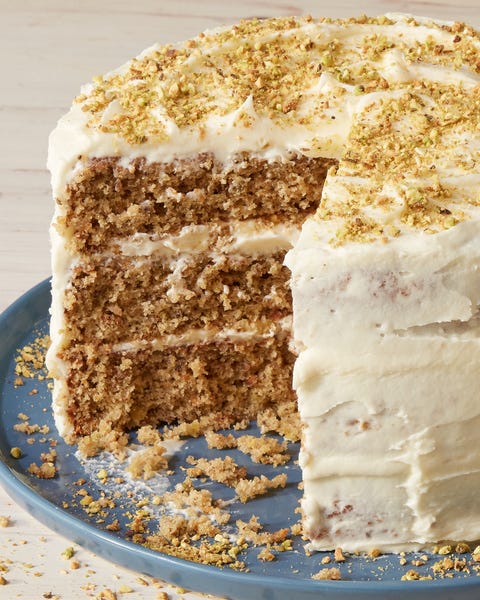 Pistachio Cake - Delish.com layered pistachio cake with cream cheese frosting