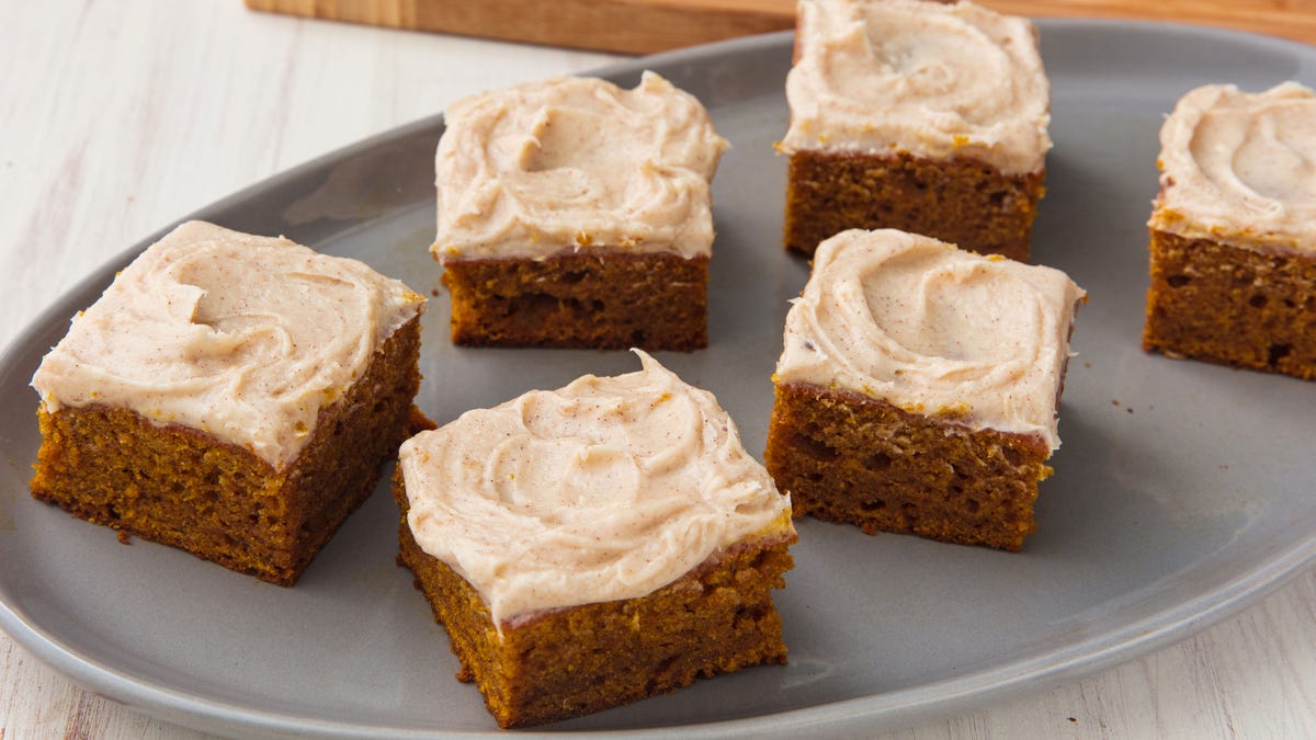 preview for Pumpkin Bars Are The Perfect Vehicle For Cream Cheese Frosting