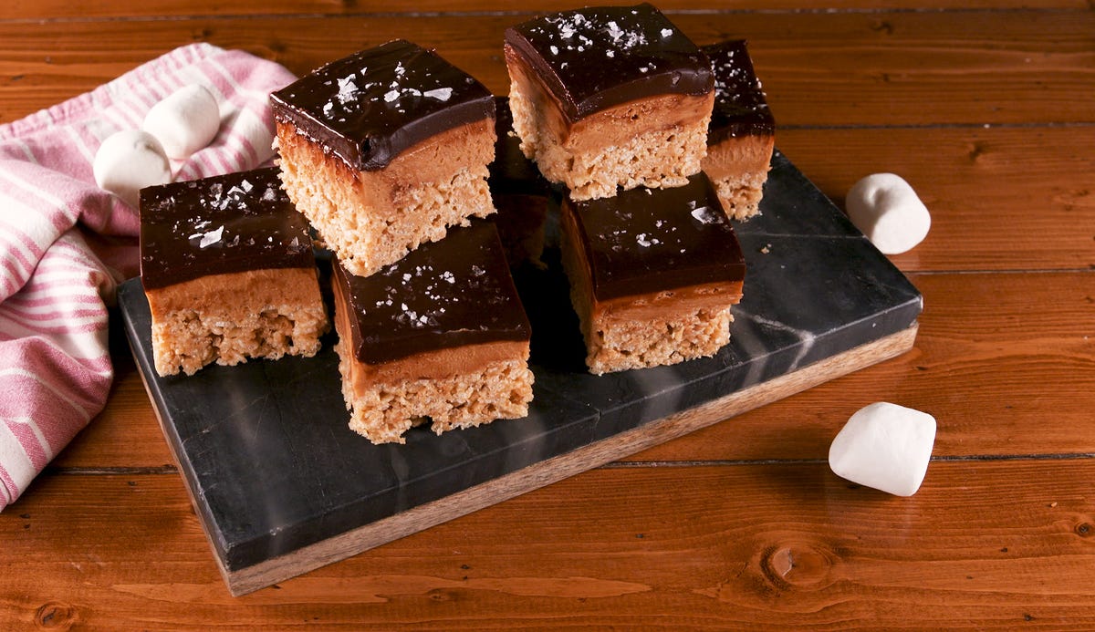 Video player poster image preview for Peanut Butter Fans Need These Buckeye Rice Krispies Treats