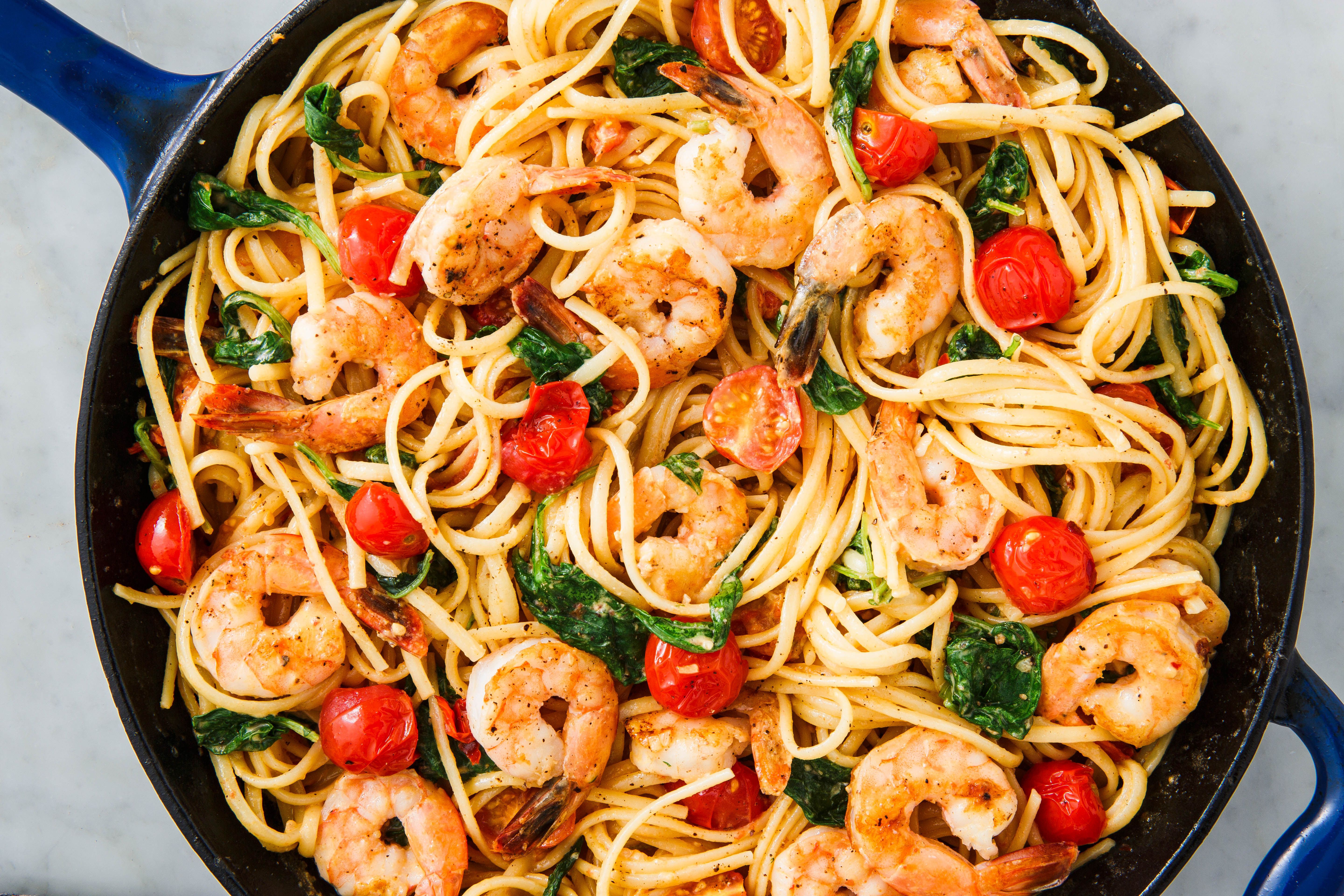 Best Shrimp Linguine Recipe - How to Make Creamy Shrimp Linguine with  Tomatoes, Kale, and Lemon 