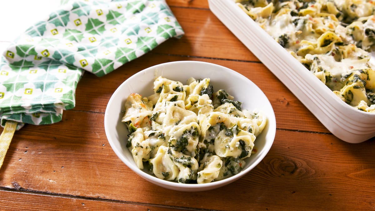 preview for Spinach Artichoke Tortellini Bake Is Basically A Warm Hug