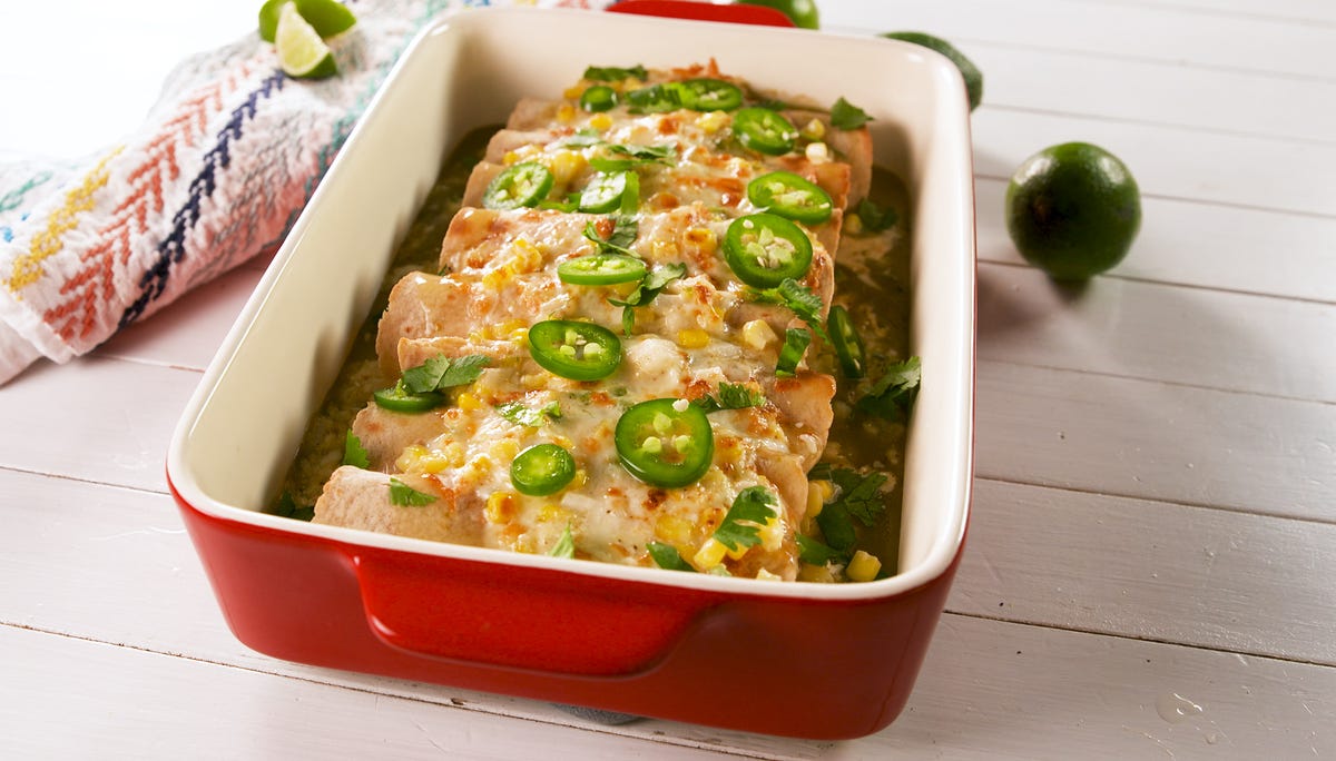 Video player poster image preview for Street Corn Enchiladas Are LOADED With Cheese