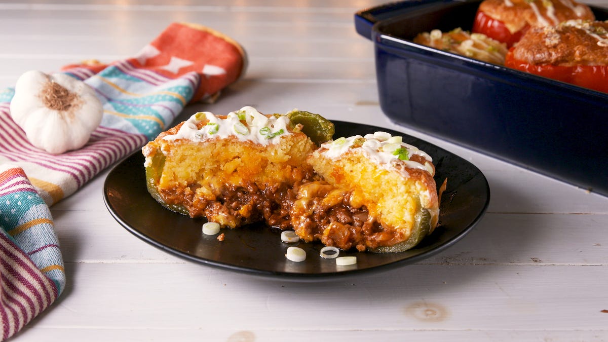 preview for Tamale Pie Stuffed Peppers = Everything We Love In One Place