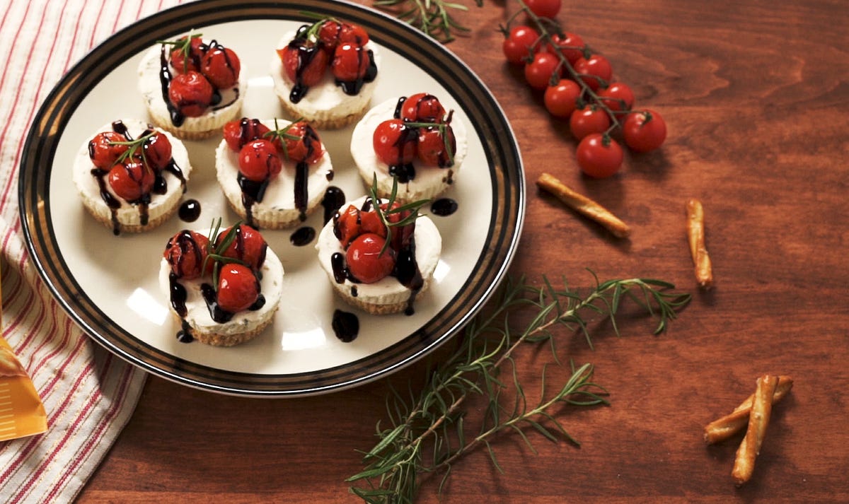 Video player poster image preview for These Tomato Rosemary Savory Mini Cheesecakes Are The Tops