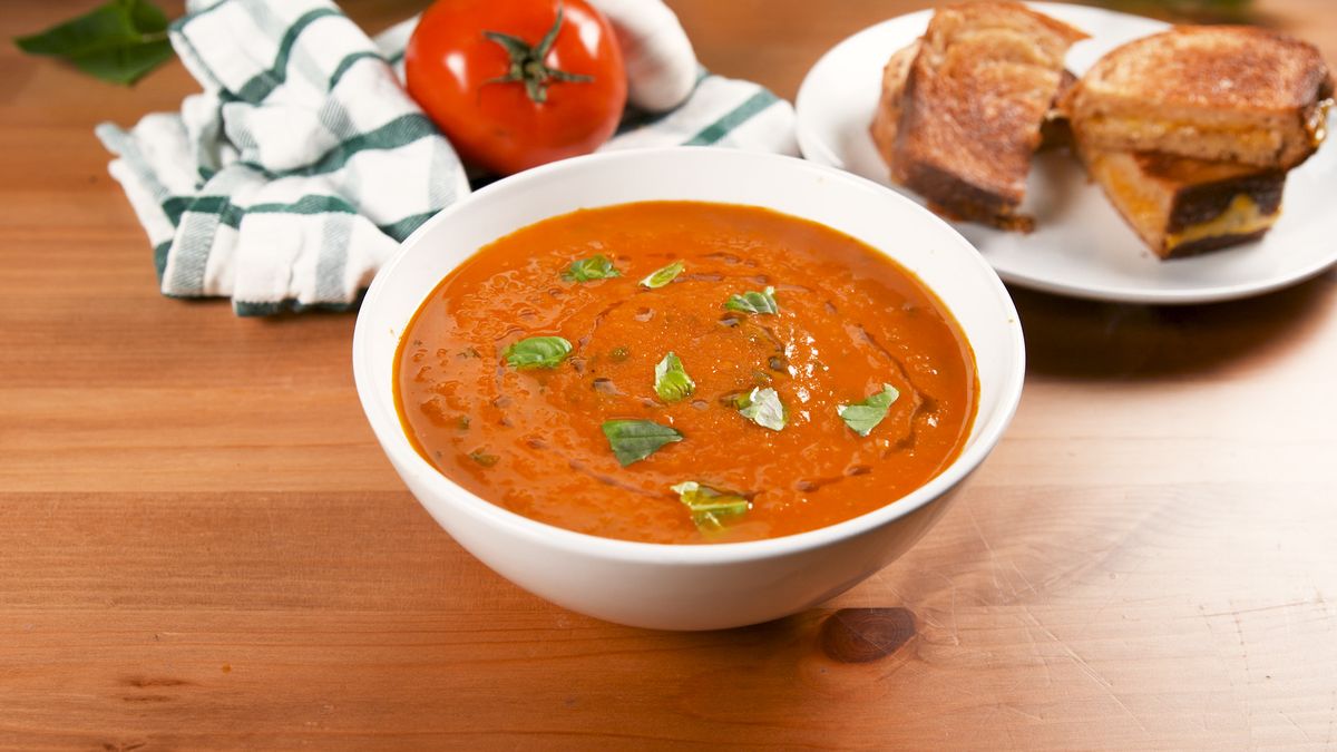Easy Sheet Pan Tomato Soup with Basil - She Likes Food