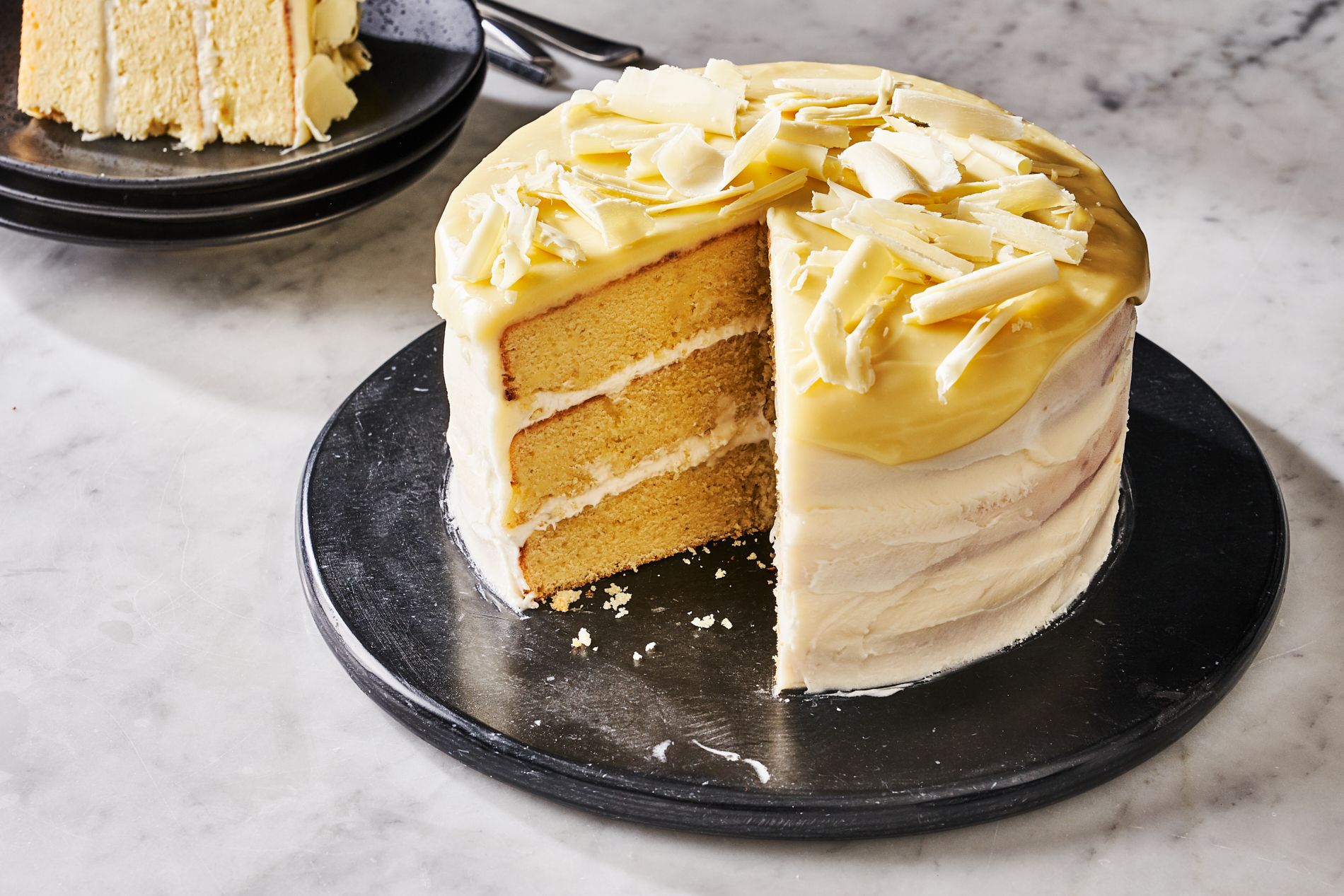 Banana and white chocolate cake with vanilla seed cream cheese icing -  Recipes - delicious.com.au