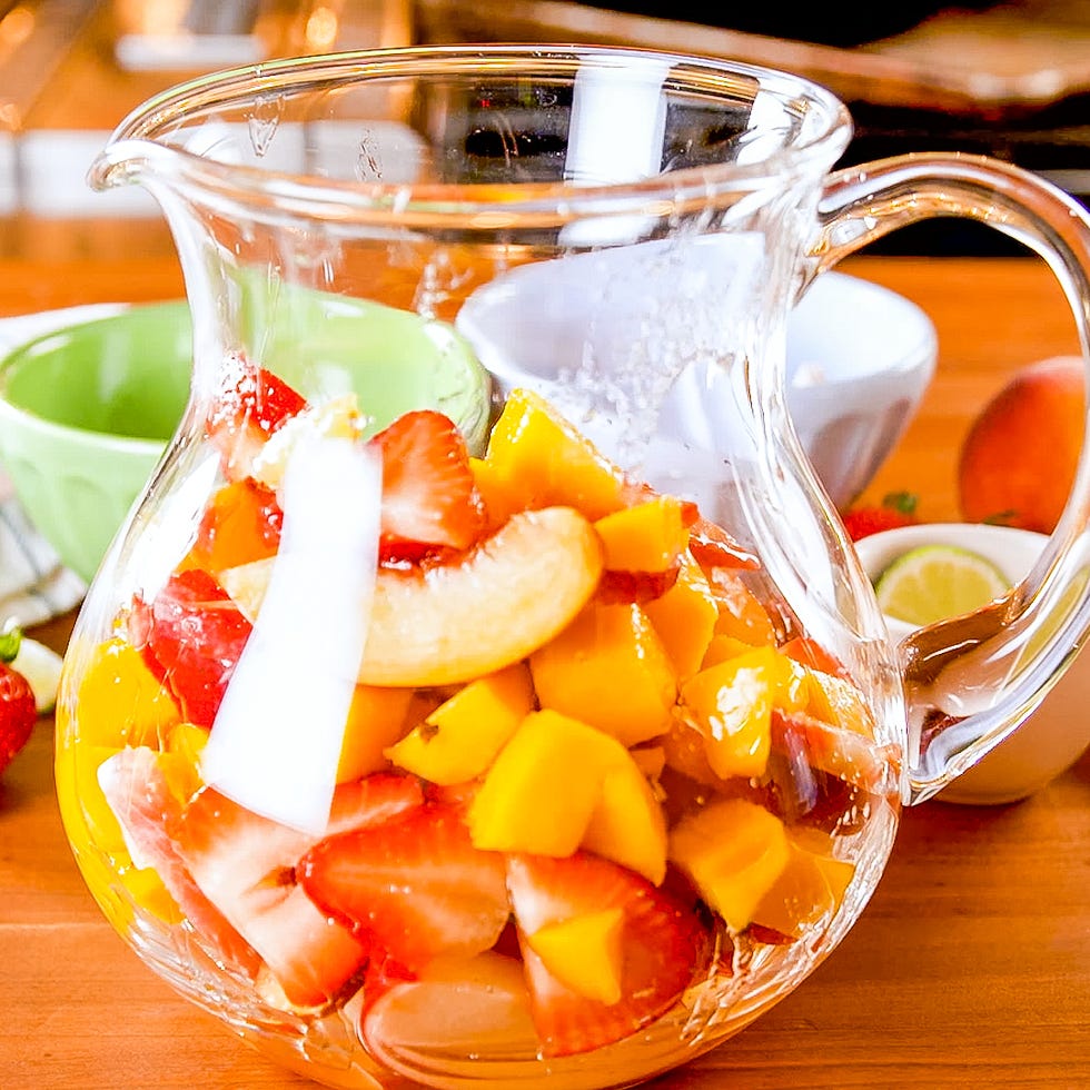 fruit in a glass pitcher