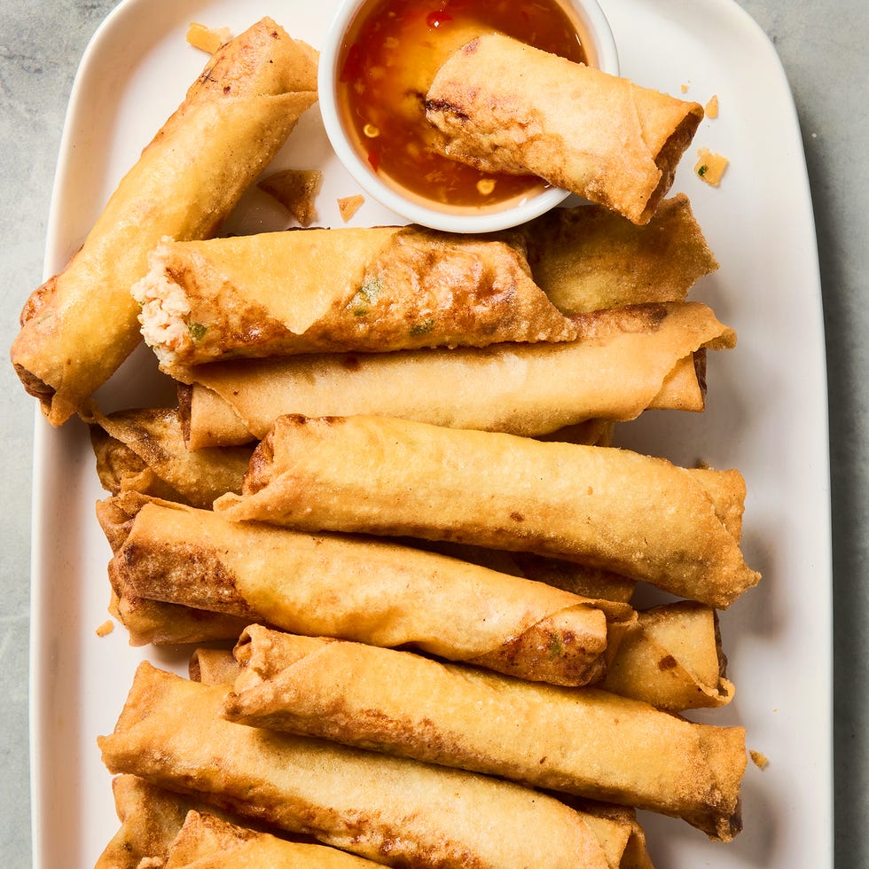 ground pork, shrimp, crunchy vegetables, and aromatics, wrapped in a paper thin shell, and deep fried until shatteringly crisp