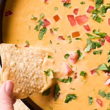 queso in a cast iron pan