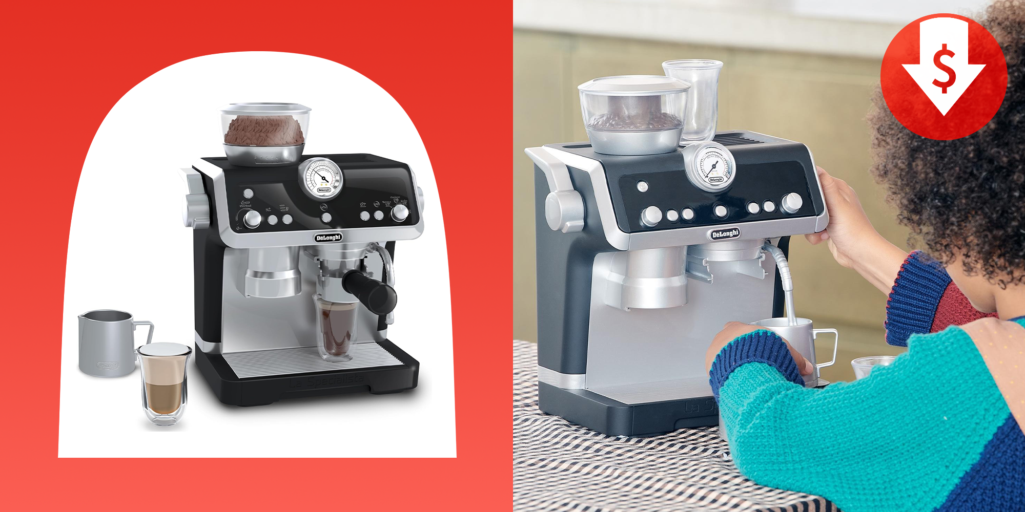 Casdon De'Longhi Toys Barista Coffee Machine. Toy Kitchen Playset for Kids  with Moving Parts, Realistic Sounds and Magic Coffee Reveal. For Children