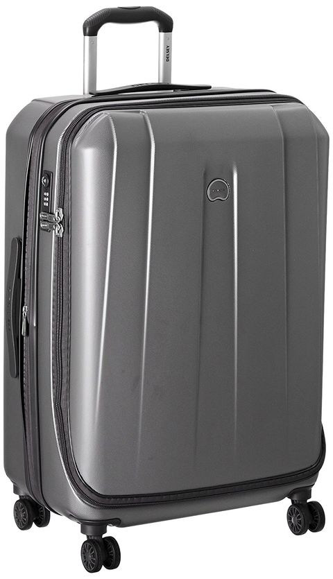 Suitcase, Hand luggage, Baggage, Bag, Luggage and bags, Rolling, Silver, Wheel, Metal, 
