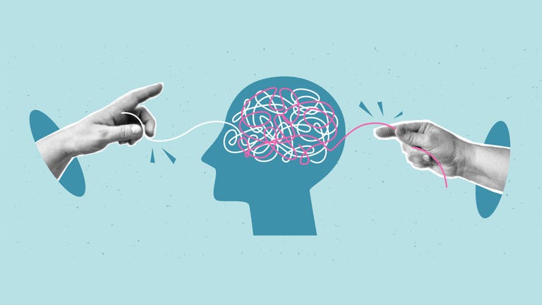 collage of mental health concept with halftone hands and human head psychologic therapy session concept and help in fighting stress, depression, emotional burnout and other psychological problems