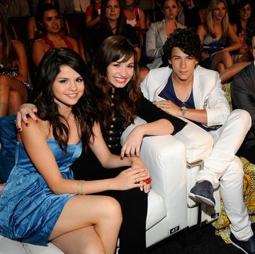 exclusive, premium rates apply los angeles, ca   august 03  exclusive actress selena gomez, singer demi lovato and recording artists the jonas brothers during the 2008 teen choice awards at gibson amphitheater on august 3, 2008 in los angeles, california  photo by k mazurtca 2008wireimage