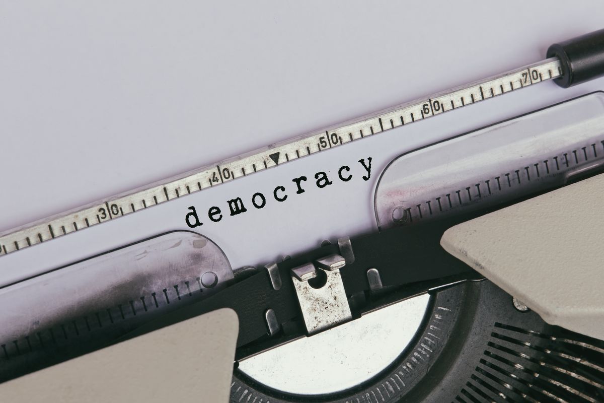 democracy typed on vintage typewriter