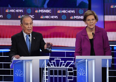 Former New York Mayor Mike Bloomberg and Massachusetts Senator Elizabeth Warren participate in the ninth Democratic primary debate