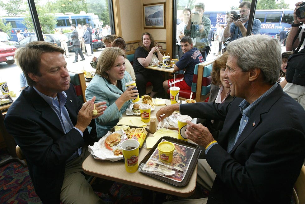 kerry and edwards kick off the believe in america bus and train tour