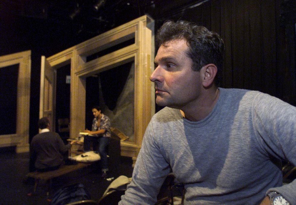johnson26 c 20jul00 dd lh denis johnson, author and playwright, helping to stage his play ' hellhounds on my trail ', at intersection for the arts by liz hafaliathe san francisco chronicle