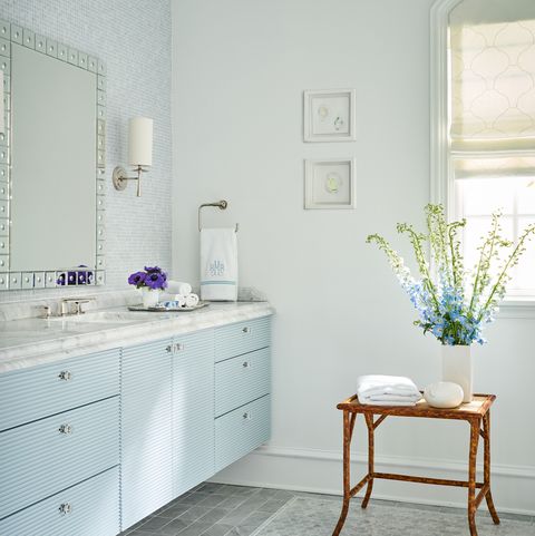 White, Room, Tile, Furniture, Blue, Floor, Interior design, Property, Bathroom, Wall, 