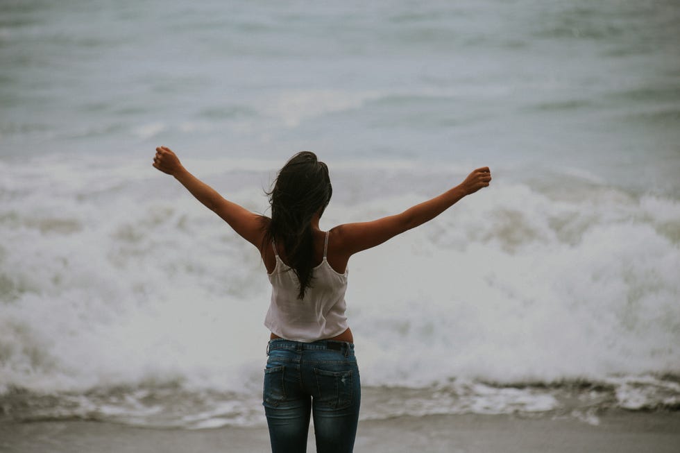 Wave, Water, Arm, Sea, Fun, Standing, Happy, Ocean, Wind wave, Vacation, 