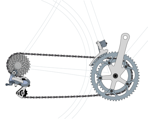 a diagram showing a drivetrain and derailleurs