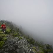 Tux Turkel follows the Appalachian Trail at the summit of Chairback Mountain, Wednesday, July 11, 20...