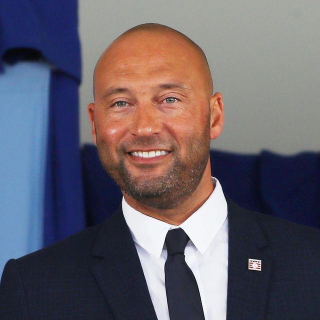 2021 Hall of Fame Induction Ceremony COOPERSTOWN, NY - SEPTEMBER 08: Hall of Fame Inductee Derek Jeter poses with his plaque during the 2021 Hall of Fame Induction Ceremony at Clark Sports Center on Wednesday, September 8, 2021 in Cooperstown, New York. (Photo by Mary DeCicco/MLB Photos via Getty Images)